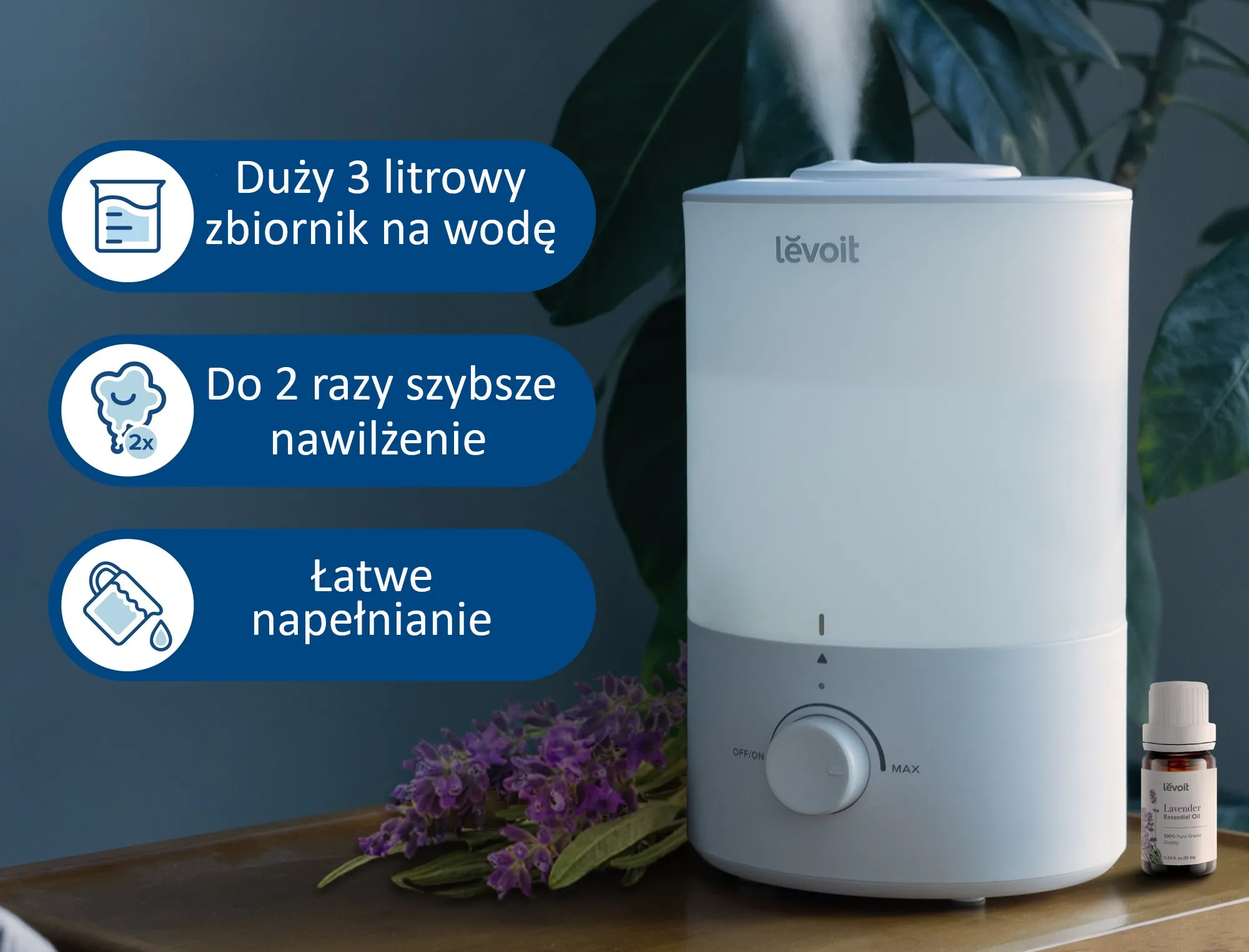 Nawilżacz powietrza ultradźwiękowy Levoit Dual 150 Ultrasonic Cool Mist Humidifier - obrazek 3